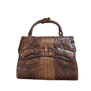 Vintage 30's-40's Alligator Bag Woven Handle and Feet!
